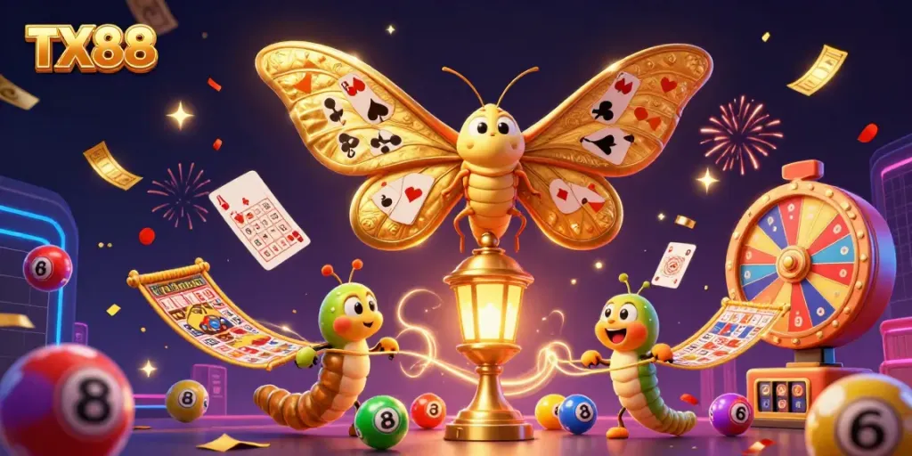 Experience the thrill of winning at TX88 with vibrant lottery balls and splendid casino scenes.