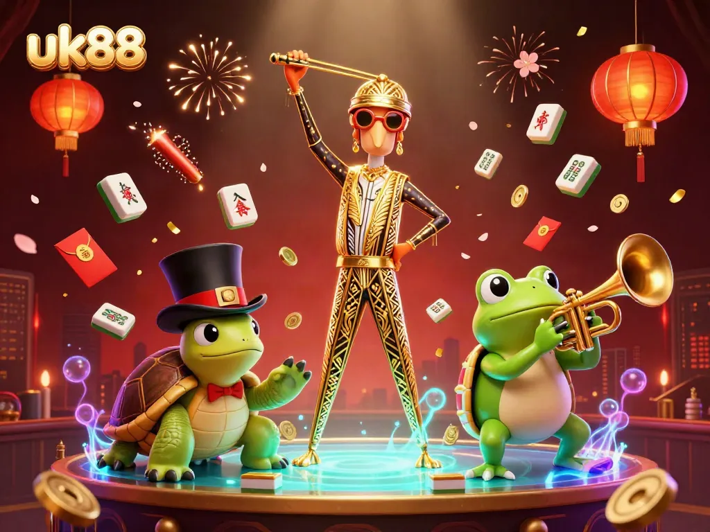 Experience the lively atmosphere of uk88 with our vibrant 3D casino illustration featuring charismatic characters.