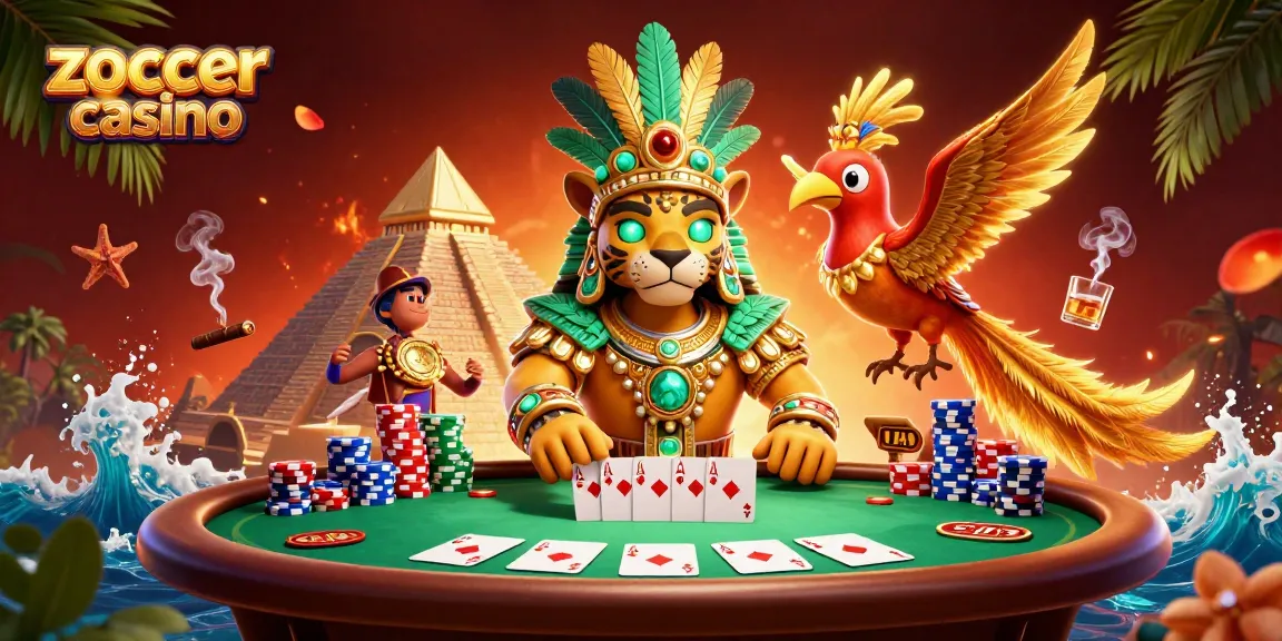 Experience thrilling gaming at zoccer casino with a vibrant 3D illustration showcasing poker elements.